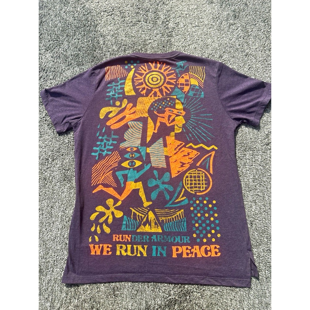Under Armour We Run In Peace T Shirt Men Medium Purple Running Full Back Graphic